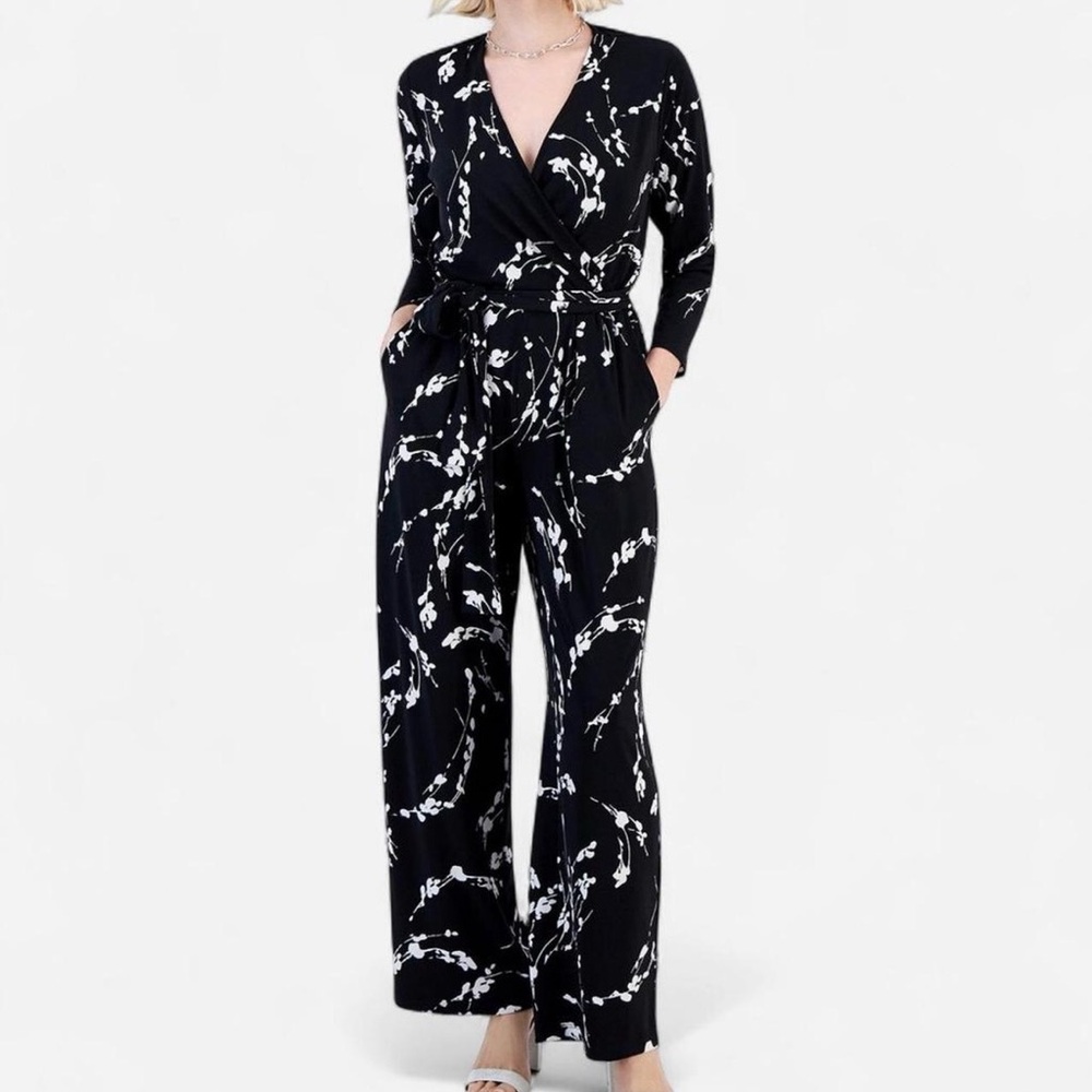 Alfani Petite Printed Surplice Tie-Waist Wide-Leg Jumpsuit